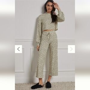 Beach Riot Haley Shadow Spot Polka Dot Cozy Lounge Crop Top Wide Leg Bottom S